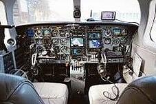 Cabin view of a jet cockpit full of aerospace instrumentation