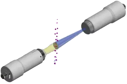 Cutaway illustration of a CANTY InFlow dynamic imaging analyzer measuring particles in a Water for Injection stream