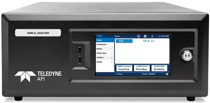 Teledyne API N400 UV absorption ozone analyzer with color display front panel.