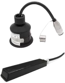 Submerged area-velocity sensor and ultrasonic level sensor used with Teledyne ISCO flow meters for open-channel sewer monitoring.