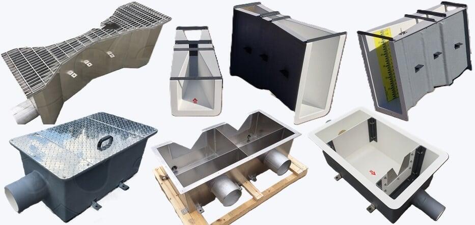 A variety of flumes and weirs