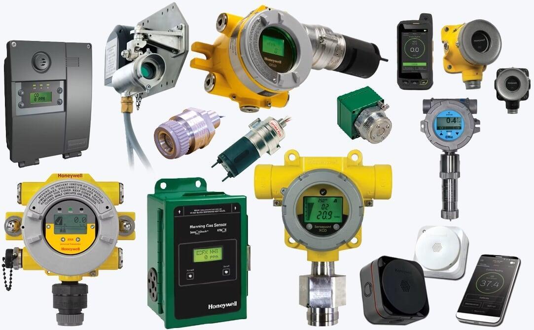A variety of Honeywell industrial gas detectors