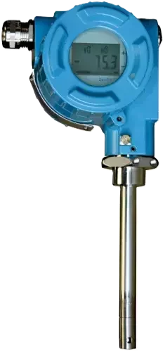 Insertion dew point transmitter for industrial gas moisture measurement.