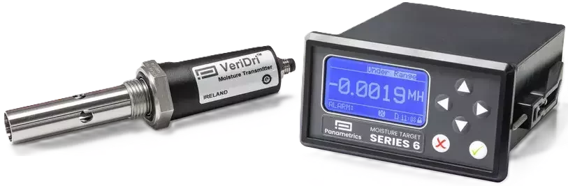 Panametrics OEM dew point and moisture sensing solution installed in industrial instrumentation panel.