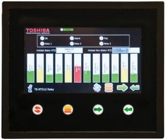 Industrial HMI touchscreen displaying RTD temperature data for equipment diagnostics and process monitoring