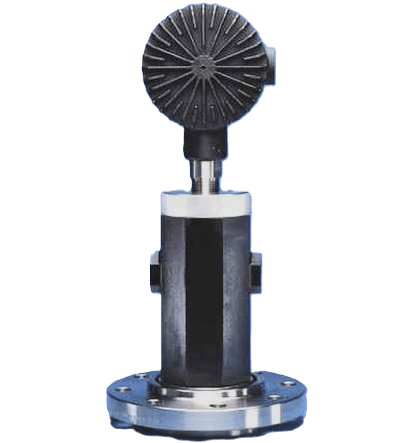 Industrial process camera with integrated lighting system mounted on a flanged sight window for real-time process observation.