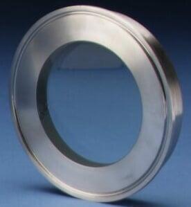Stainless steel Tri-Clamp fused-glass sight window designed for hygienic process monitoring in sanitary applications.